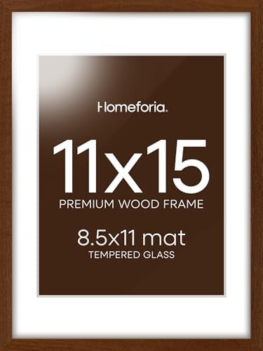Homeforia 11x15 Brown Oak Picture Frame, High-End Wood, 8.5x11 Mat, Glass
