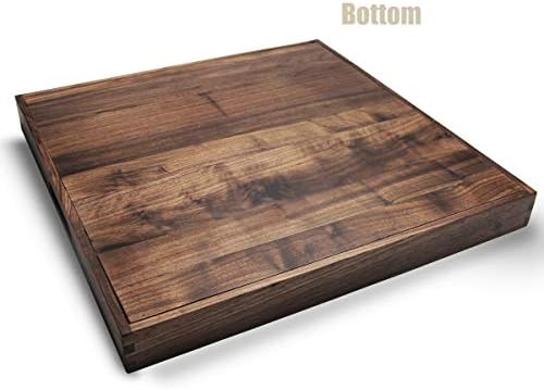 19"x 19" Large Black Walnut Square Ottoman Serving Tray with Handles