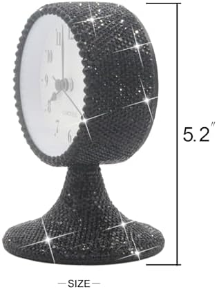 Luxury Rhinestone Alarm Clock Morning Call Super Silent Non Ticking Handmade Fashion Design for Bedroom Houseroom Living Room Desk Cute As Gift AR (Black)