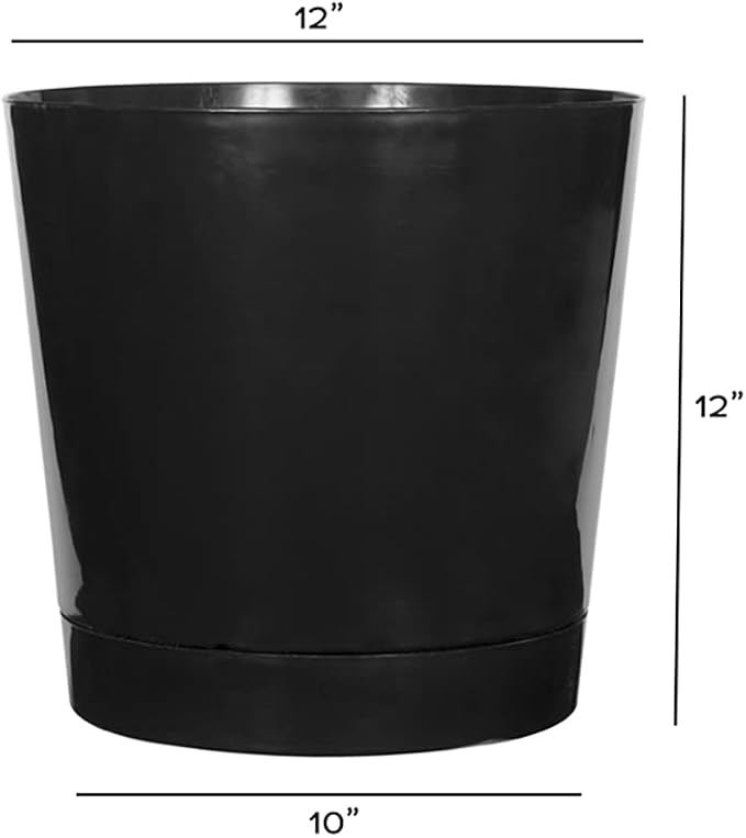 Novelty Majestic Full Depth Round Cylinder Pot, Glossy Black, 12-Inch (10128)