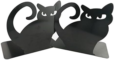 Winterworm Cute Vivid Lovely Persian Cat Nonskid Thickening Iron Metal Bookends Book Organizer for Library School Office Home Study Desk Organizer (Black)