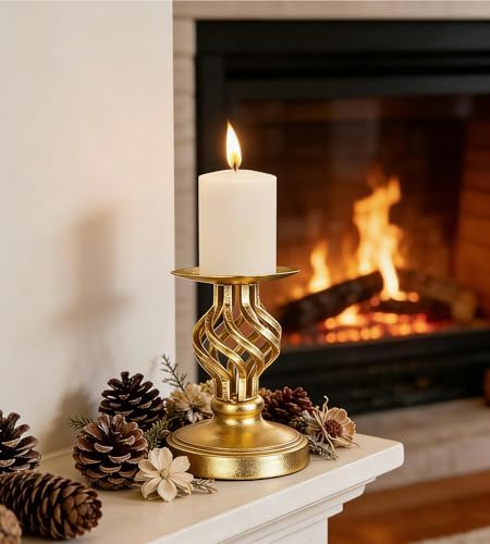 Vintage Metal Pillar Candle Holder for Table Decor