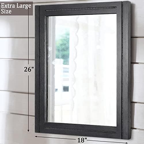 AAZZKANG Wood Framed Mirror Rectangular Mirrors for Wall Black Large 26"x18" Decorative for Bedroom Living Room Bathroom Home Entyway Hanging