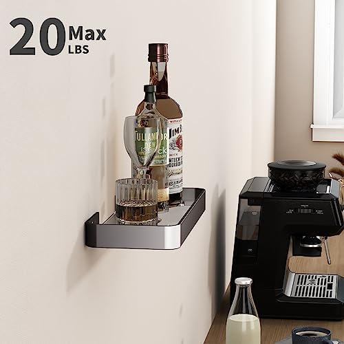 Danpoo 12-Inch Wall Shelf, Clear Tempered Glass with Matte Black Aluminum Frame – Versatile Floating Bathroom Organizer
