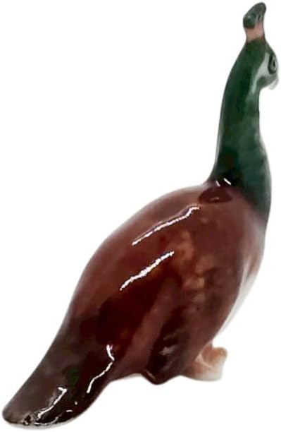 WitnyStore Tiny 1½" Multicolor Peahen Peacock Peafowl Bird Figurine - Miniature Hand Made Painted Ceramic Birds Aves Colorful Porcelain Feathered Animals Cute Decorative Collectible Figure Décor Gifts