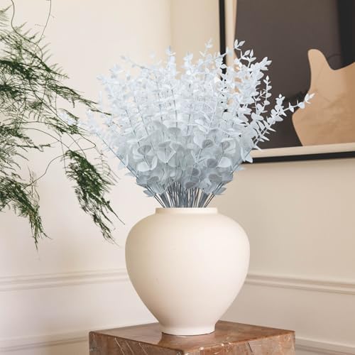 White Eucalyptus Stems Faux Eucalyptus Leaves for vase White Flowers for Wedding Bouquet Centerpiece Flower Floral Arrangement Home Decoration (36, White)