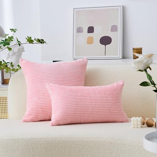 Home Brilliant 26x26 Pillow Covers for Couch Bed Decor Pink Soft Velvet Euro Pillow Shams for Sofa Partie, 26 inches, 66 cm, Set of 2, Pink