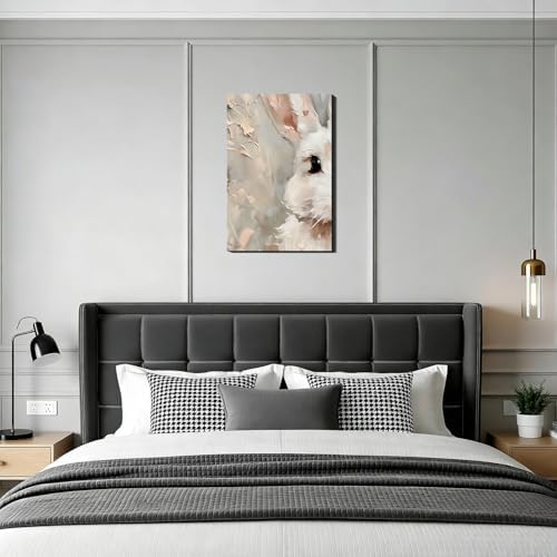 RIBNTAK Modern Easter Bunny Canvas Wall Art 16x24, Framed White Rabbit Canvas Prints Picture for Living Room Wall Decor, Simple Spring Artwork Painting for Fireplace,Bathroom, Bar, Office