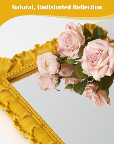 Mirror Wall Decor with Resin Frame for Room Makeover,Yellow-Orange | 14x12",Soft Velvet-like Touch,Decorative Wall-Mounted Mirror for Bathroom Hallway Entryway Staircase Art Gallery