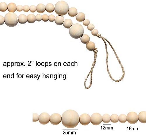 7.2ft Christmas Wood Bead Garland, Farmhouse Wooden Rustic Country Prayer Beads Boho Home Holiday Decoration, Tiered Tray Wall Hanging Decor