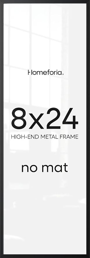 Homeforia 8x24 Black Panoramic Picture Frame, High-End Metal, Glass