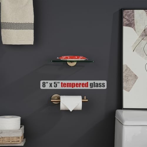 JQK Bathroom Glass Shelf, Tempered Glass Shower Storage 8 by 5 inches, 304 Stainless Steel Champagne Bronze Wall Mount, TGS101L8-CB
