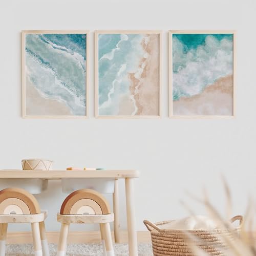 DREAM BIG PRINTABLES Pastel Beach Waves (Set of 3) - 11x14 Art Prints (Unframed) | Pastel Beach Waves Trio | Tranquil Ocean Vibes for Home Decor | Living Room Decor | Bedroom Decor