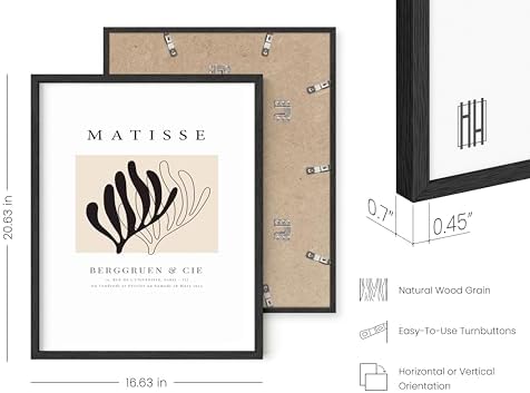 HAUS AND HUES Henri Matisse Paper Cutouts Poster - Art Exhibition Print, Matisse Poster, Abstract Black and White Leaf Matisse Painting (Black Frame, 16x20)