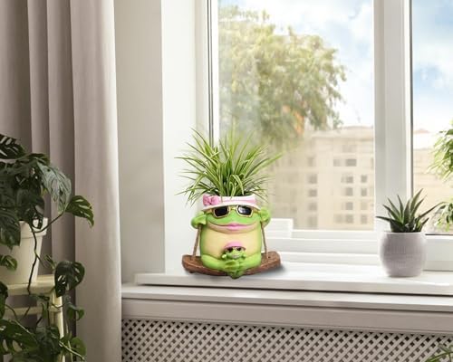 Swing Frog Hanging Planters for Indoor Plants, 6.3 Inch Hanging Baskets for Plants Outdoor, Small Succulent Pots with Drainage Hole, Resin Plant Hangers Outdoor for String Of Pearls, Gift for Mom