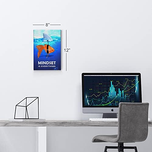 Smile Art Design Mindset is Everything Fish vs Shark in Ocean Motivational Wall Art Canvas Print Inspirational Wall Art Entrepreneur Quote Office Living Room Decor Gift Ready to Hang 40x30