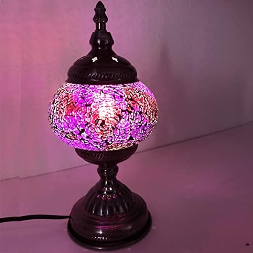 SILVERFEVER Handcrafted Mosaic Turkish Lamp Moroccan Glass Table Desk Bedside Light Bronze Base with E12 Bulb (Deep Pink)