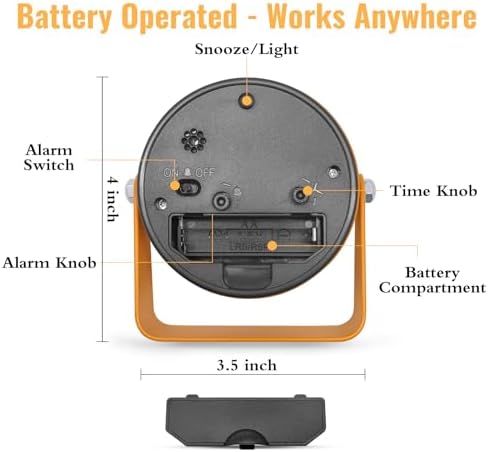 Lamisola 3.5 Inch Bathroom Clock, Small Alarm Clock for Bedroom, Orange