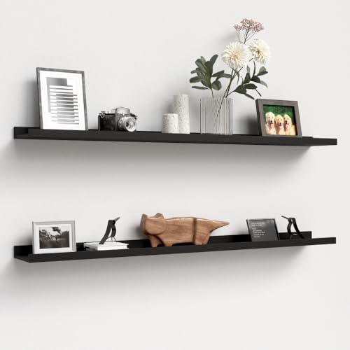 Boswillon Floating Shelves Set of 2, Long Wall Shelf with Lip, 48in, Black