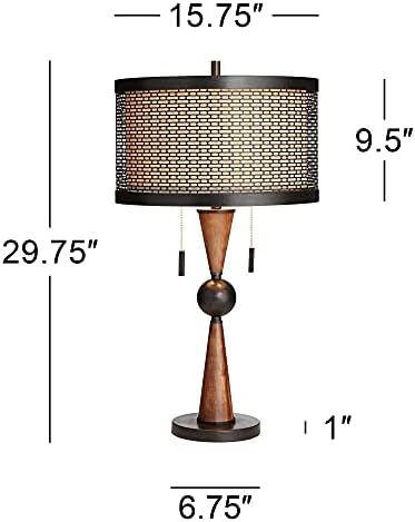 Hunter 29.75" Tall Table Lamp Bronze Brown Cherry Wood Table Top Dimmer