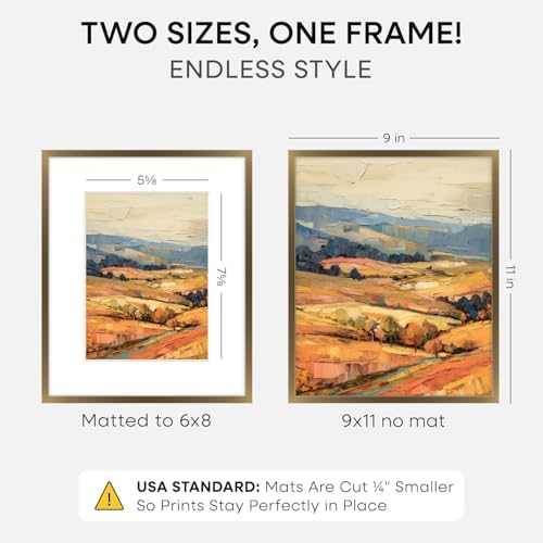 Homeforia 9x11 Bronze Picture Frame, High-End Metal, 6x8 Mat, Glass