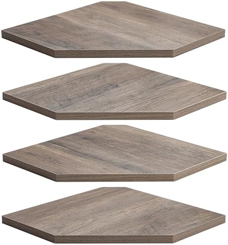 Fun Memories Corner Shelf Wall Mount, Corner Floating Shelves, Set of 4 Corner Wall Shelf Organizer, Rustic Wood Wall Storage Display Shelves for Living Room Bedroom Bathroom Kitchen, Rustic Grey