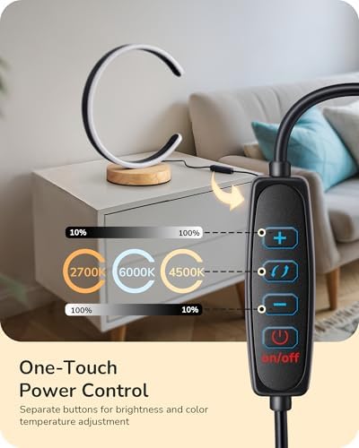EDISHINE LED Table Lamps for Living Room, C-Shaped Modern Bedside Lamp