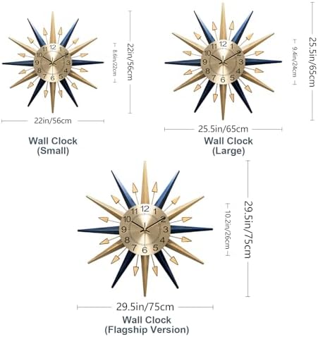 Starburst Large Wall Clock,Mid Century Decorative Wall Clock | Modern Silent Clock Battery Operated for Living Room/Kitchen/Entryway/Bedroom/Office/Dinning Room Metal Wall Decor