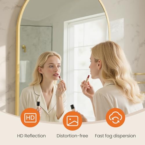NEWBULIG 22"x30" Arched Wall Mirror, Bathroom Mirrors for Over Sink, Gold | Matte Metal Framed Vanity Mirror with Tempered Glass, Entryway, Living Room, Bedroom