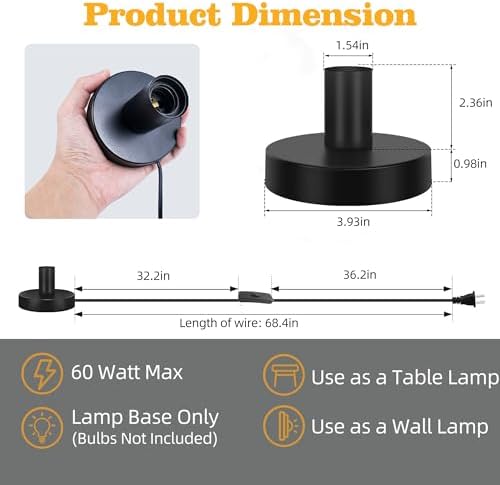 Black Polished Metal Desktop Lamp Base, Small Industrial Table Lamp, Simple E26/E27 Screw Light Socket Edison Bulb Holder, 5.7ft Cord On/Off Switch US Plug (4 Pack)