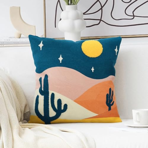 JASEN Abstract Boho Pillow Covers 18x18,Soft Mid Century Geometric Cactus Decorative Throw Pillows for Couch Bed Sofa Bedroom（Only 1 Pillow Cover） (Cactus, 18" x 18")