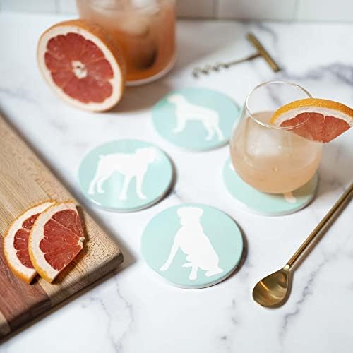 Greenline Goods Boxer Lovers Ceramic Drink Coasters - Set of 4 Dog Coasters with Protective Cork Bottom and Metal Stand - Boxer Decor for Boxer Moms & Dads