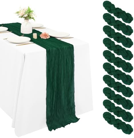 10 Pack Cheesecloth Table Runner 17 x 108 Inch, Emerald Green