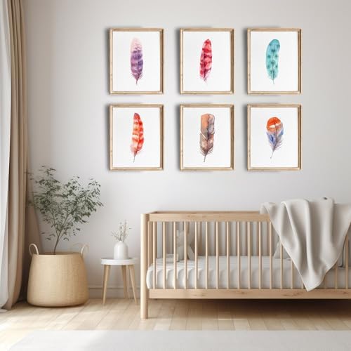 Feather Wall Art Prints (Set of 6) - Unframed - 8x10s | Rustic Decor Wall Art | Perfect for Adding a Touch of Nature and Sophistication to Your Home Dcor | Nature Wall Art | Farmhouse Wall Dcor