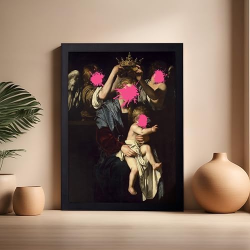 Poster Master Virgin and Child with Angels Print - Baroque Painting Poster - Altered & Pop Art - Trendy Gift for Men & Women - Wall Decor for Bedroom or Living Room - 16x20 Black Framed