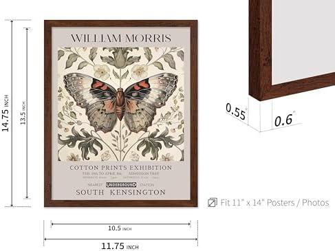 Poster Master William Morris Poster - Butterfly Print - Moth Illustration - Botanical Art - Flower Art - Exhibition Illustration - Animal Illustration - Floral Painting - Aesthetic Office or Bedroom Decor - 11x14 Brown Framed