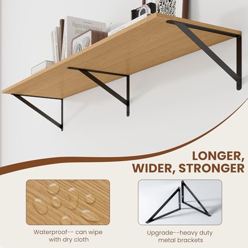 Heimlove 48W x 12D Deep Floating Shelves Set of 2 Oak
