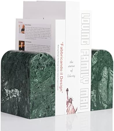 Koville Indian Natural Marble Bookends for Shelves, 13LBS Non-Slip Book Ends, Heavy Duty Marble Book Holders Organizer, Bookshelf Apartment Decor for Movies/CD/Video Games(Indian Green)