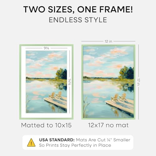 Homeforia 12x17 Green Picture Frame, High-End Metal, 10x15 Mat, Glass