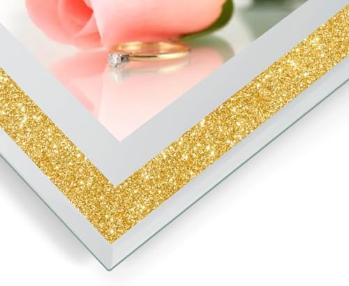 HIKWADERY 4x6 Picture Frames Gold - Set of 4, Sparkle Real Glass 4 by 6 Photo Frame with Silver Mirrored Edge, for Tabletop Display, Wedding Birthday Mothers Day Gifts (4 x 6, Glitter Gold)