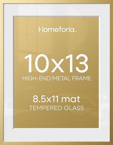 Homeforia 10x13 Gold Picture Frame, High-End Metal, 8.5x11 Mat, Glass