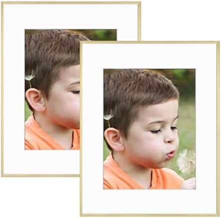 Frametory 2 Pack 12x16 Aluminum Frame with Mat for 8.5x11 Photo, Gold