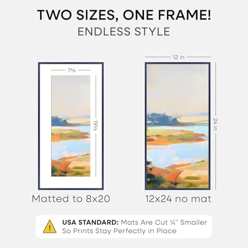 Homeforia 12x24 Blue Picture Frame, High-End Metal, 8x20 Mat, Glass