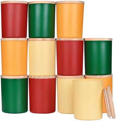 SHOWIN Thick Candle Jars for Making Candles 12 Pcs, 7 OZ Empty Jars with Wood Lids for Candle Making, Sample Container, Christmas