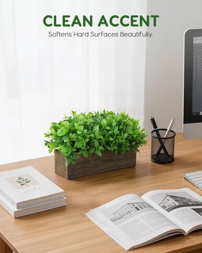 Velener 14" Artificial Boxwood Plants Indoor Centerpiece for Dining Room, Fake Plants in Rustic Rectangular Wooden Planter Box, Farmhouse Faux Plants for Mantel/Kitchen/Bathroom/Coffee Table Decor
