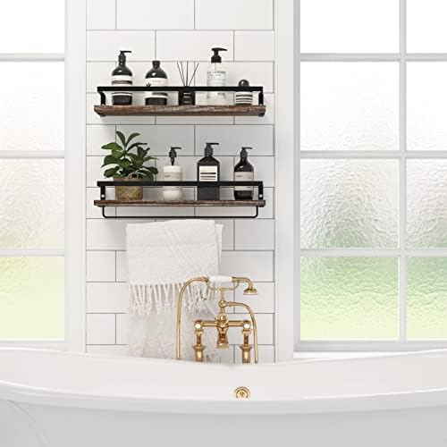 Floating Shelves for Wall, Bathroom Shelves with Towel Bar, Wall Mounted Storage Shelves for Kitchen, Bathroom, Set of 2 White Washed