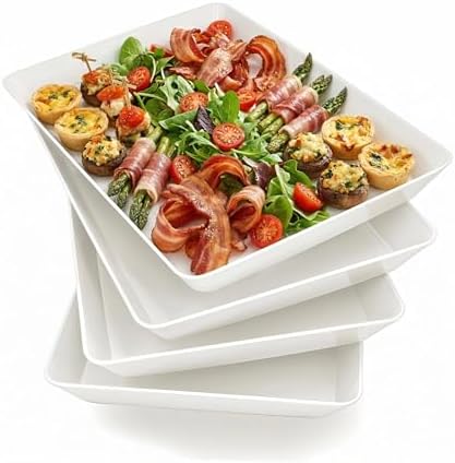 Serving Tray Platter,16'' x 11'' 6 Pcs Food Tray for Veggie Fruit Snack Dessert Cookie, Food Trays for Party Supplies Display, Plastic Platters for Serving Food, Large White Trays, BPA Free