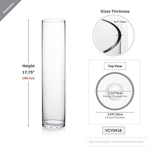 WGVI Quality Thick Weighted Tall Clear Cylinder Glass Vases, 4" W x 18" H, Flower Arrangement Floating Candle Holders Wedding Centerpieces Event Floral Container Display Decor, Bulk Wholesale, 6 Pcs
