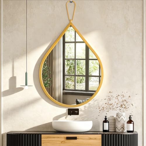 Teardrop Wall Mirror Gold Metal Framed Decorative Mirror Unique Shaped Modern Wall-Mounted Entryway Hallway Bathroom Living Room Vanity Mirror 16 x20 Inches