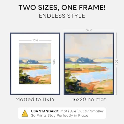 Homeforia 16x20 Blue Picture Frame, High-End Metal, 11x14 Mat, Glass